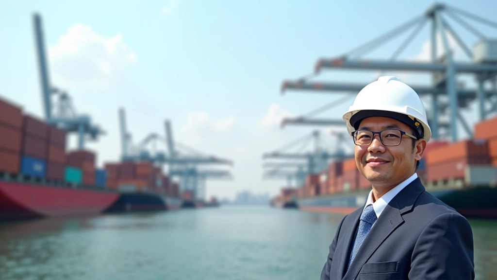 Modern port terminal with cargo containers and trading vessels at dock during daylight