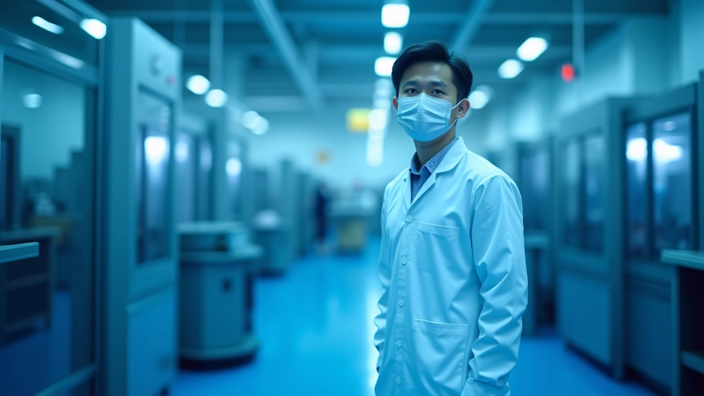 Semiconductor manufacturing facility with advanced equipment and clean room technology showing wafer production process